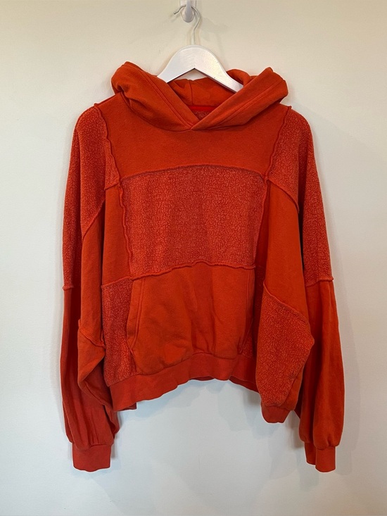 aerie Tops - Aerie Womens XL Orange Patchwork Sherpa Hoodie Sweatshirt Pullover Relaxed